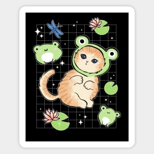 Adorable Kawaii Frog Meets Cat: 90s Nostalgia with Toad Hats & Cottagecore Aesthetics Magnet